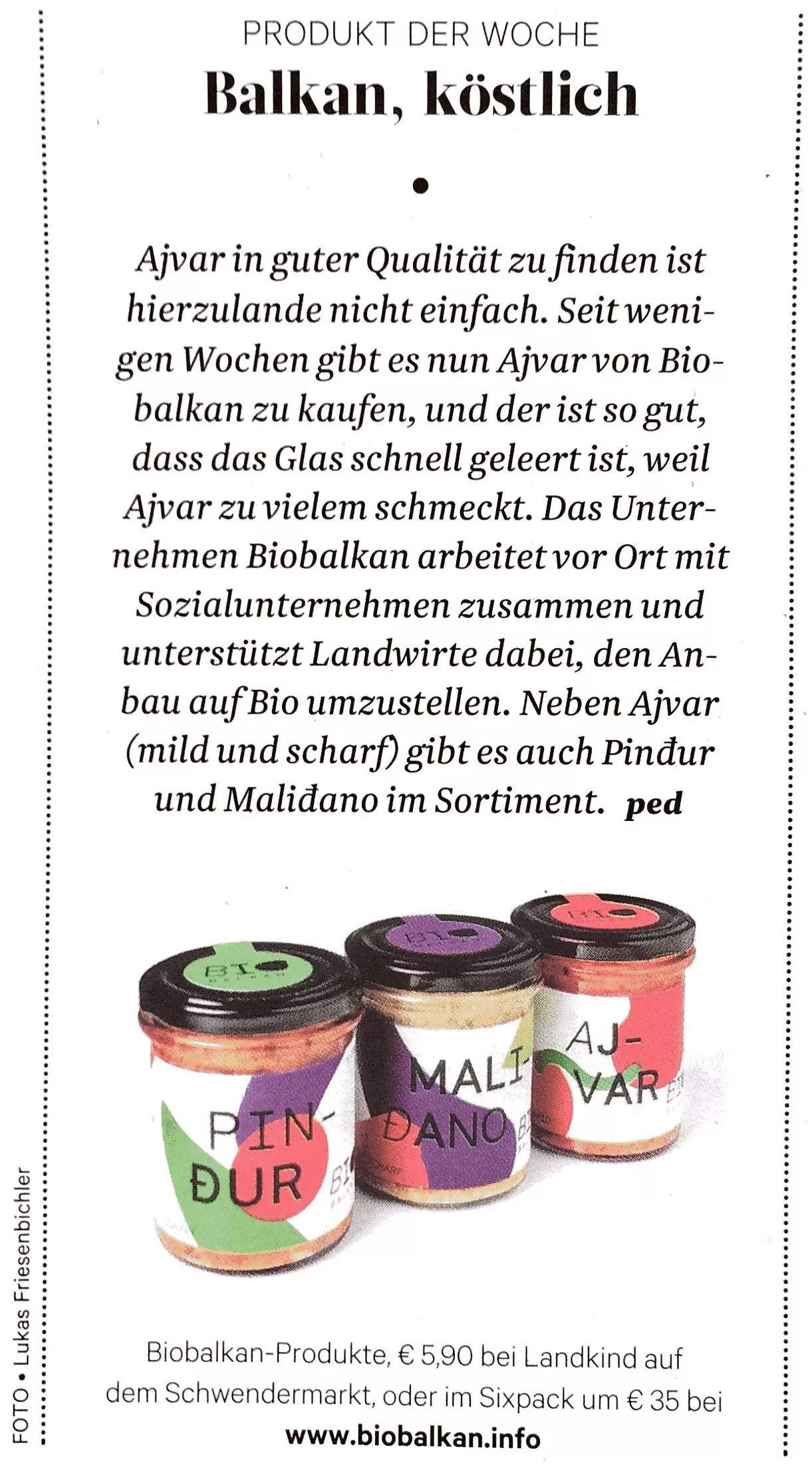 Artikel über BioBalkan im Standard/RONDO