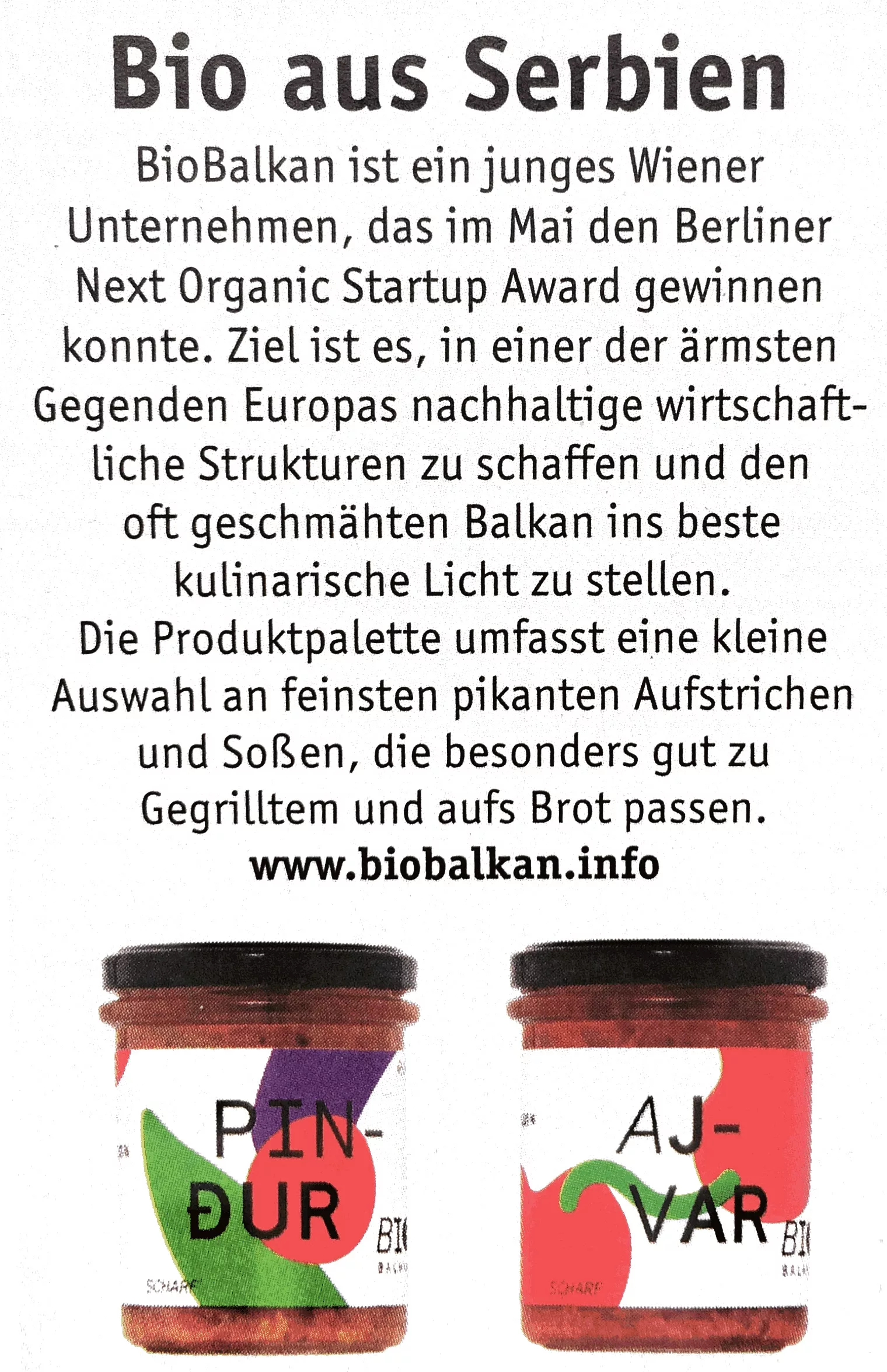 Artikel über BioBalkan im bioMagazin