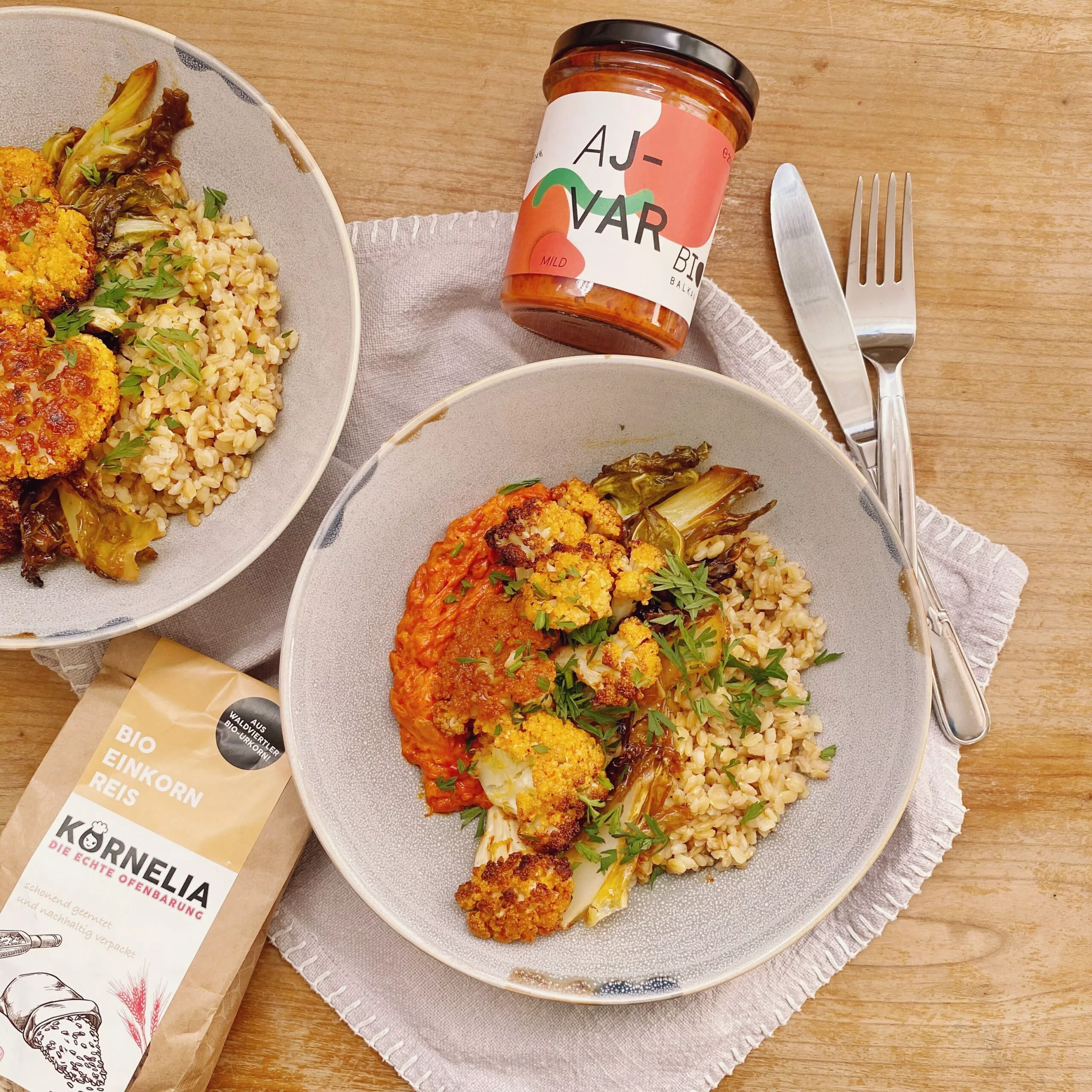BioBalkan Ajvar mit Einkornreis und Karfiol