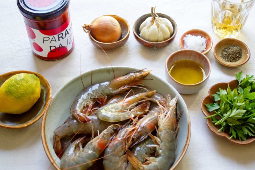 Die Zutaten für Scampi Buzara